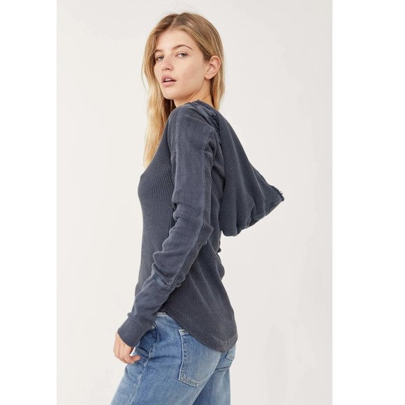 NWT Free People We The Free Margo Essential Waffle Hoodie Outerspace Navy XS - Picture 3 of 5